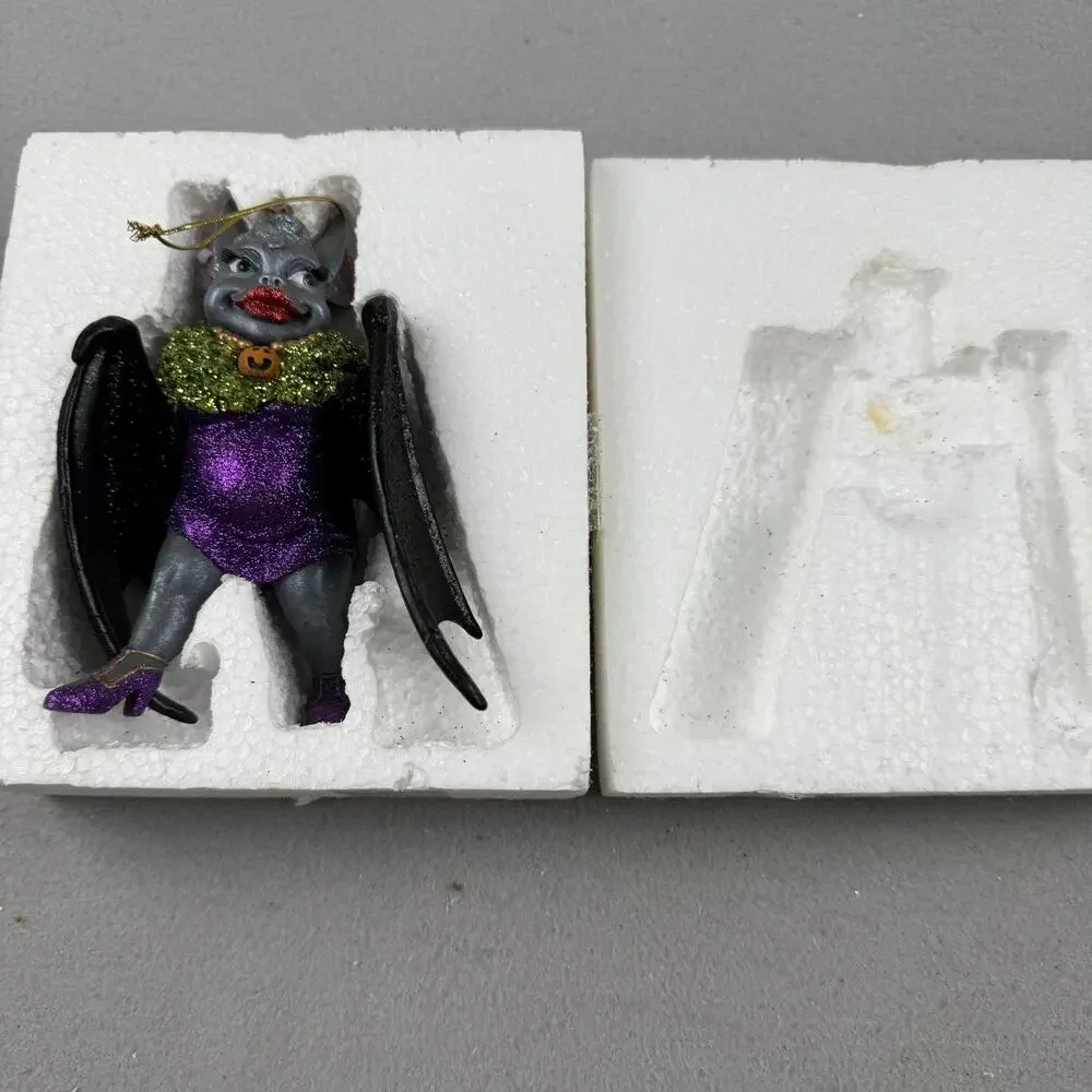 December Diamonds Vanessa Bat Ornament 2003 Gothic Halloween Repaired Wing VTG